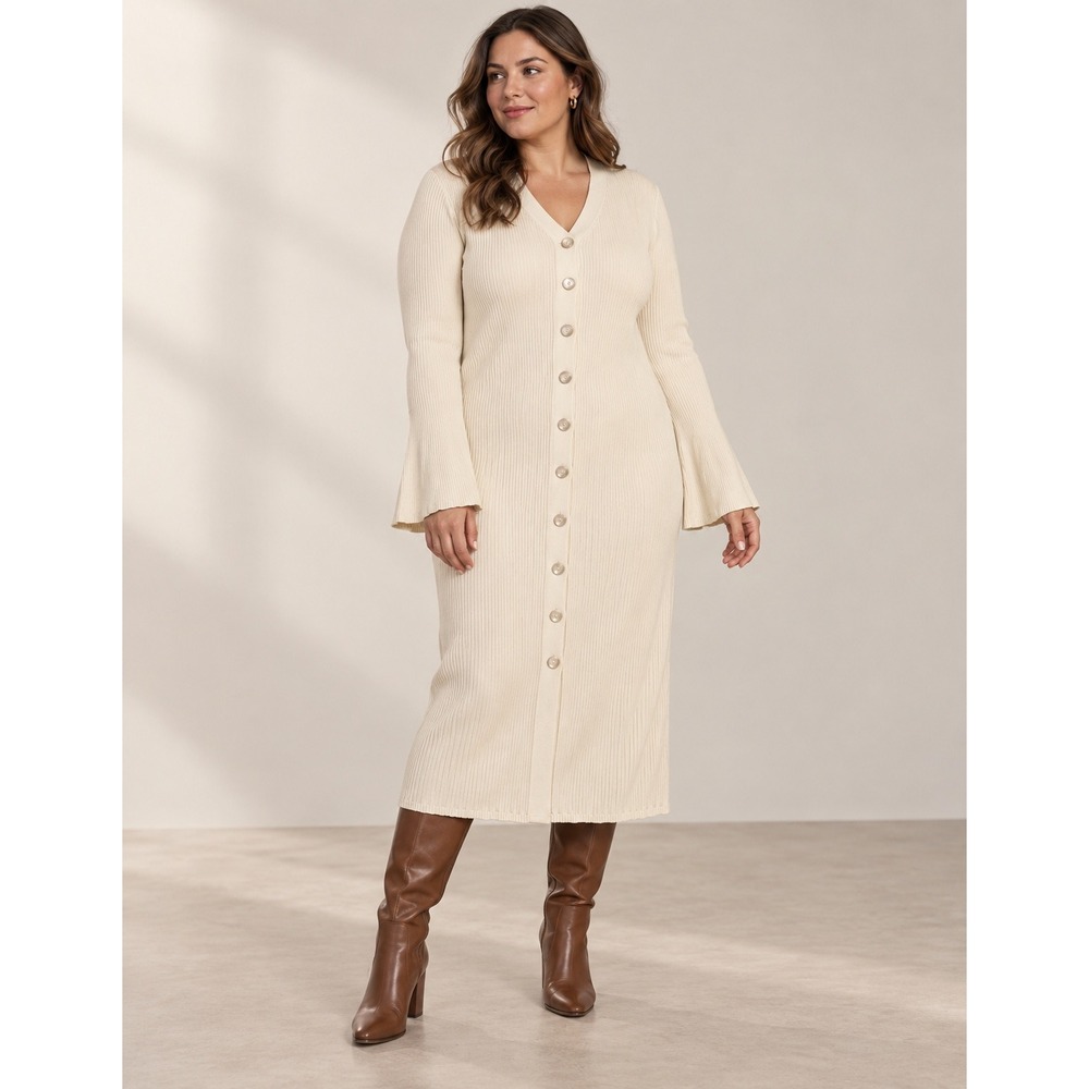 A New Day NWT Cream Ribbed Maxi Cardigan Dress Minimalist Old Money XL